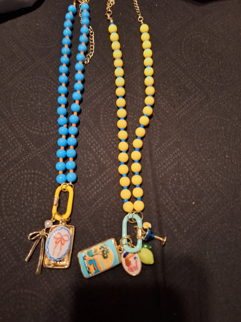 Kids Beaded Charm Necklace - Blue & Yellow